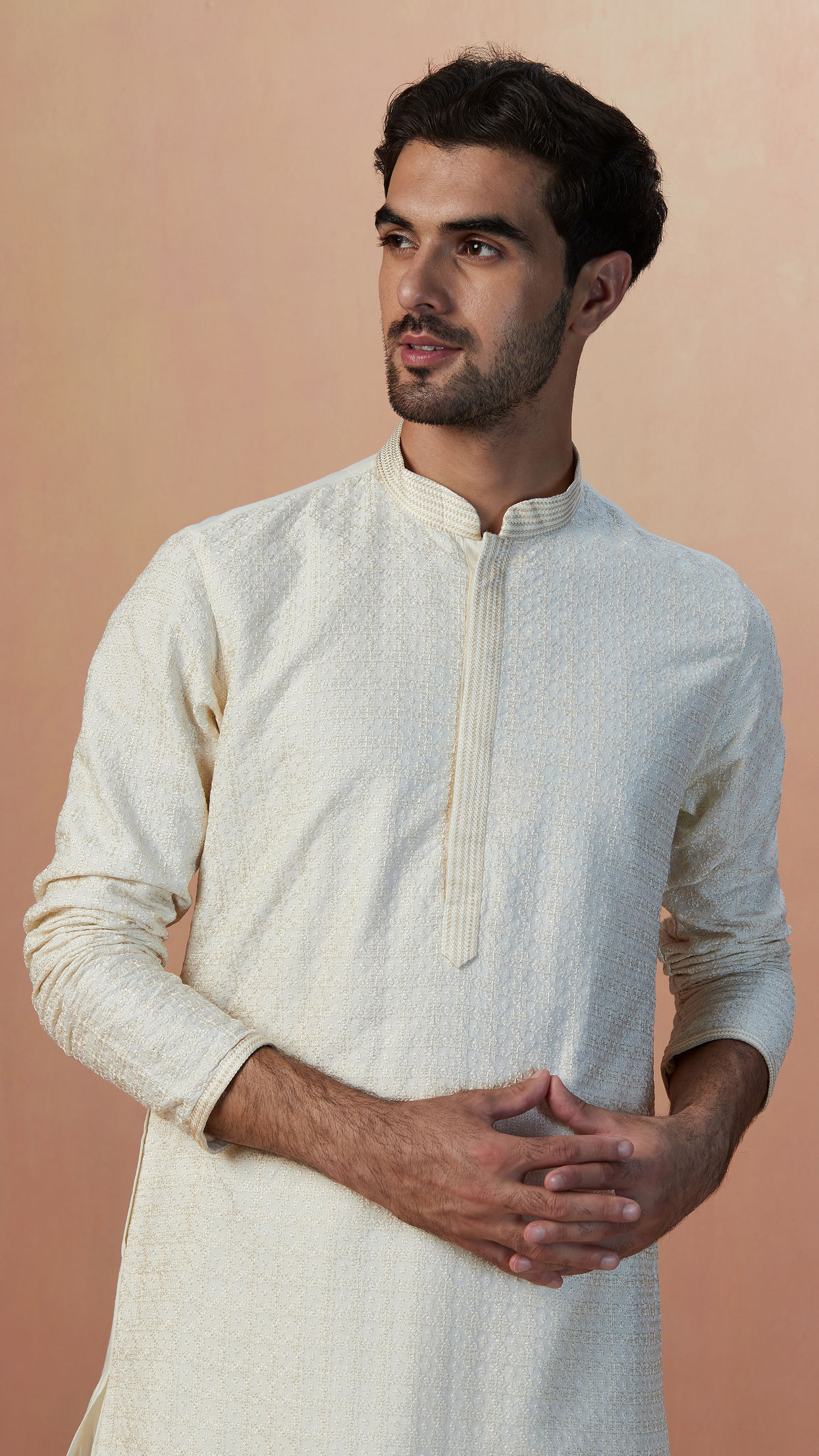 Buy Sesame White Self Embroidered Kurta Pajama Online in India